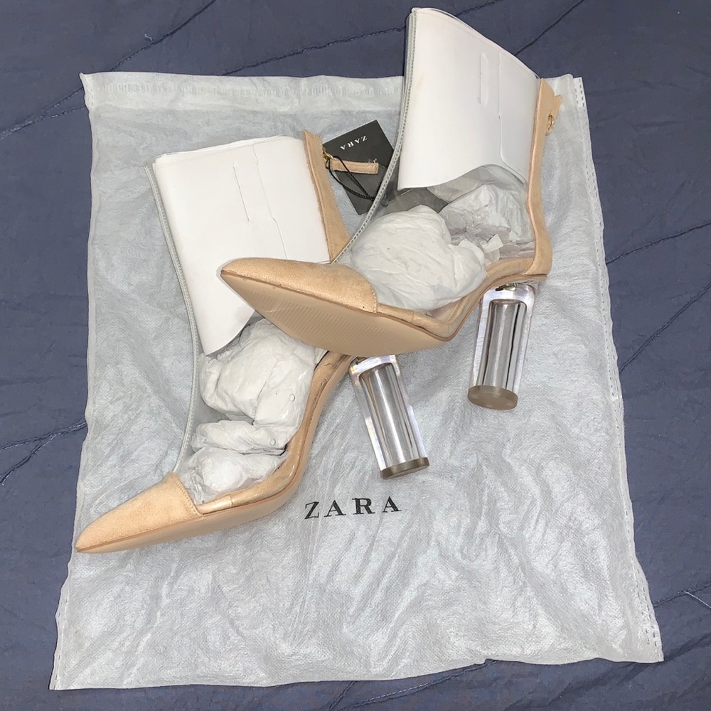Zara Clear PVC Ankle Booties with Tan Pointed Toe - Picture 5 of 5